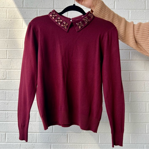 Sioni Milano Burgundy Sweater Top with Intricate Jewel Embellishments - Picture 10 of 10
